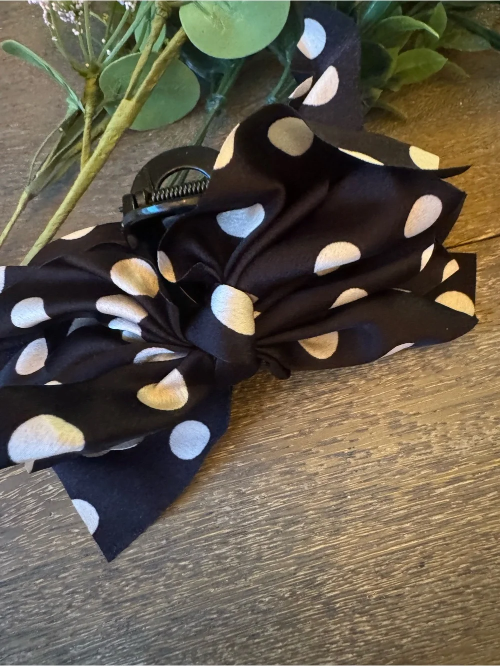 Black and White Polka Dot Hair Bow Clip